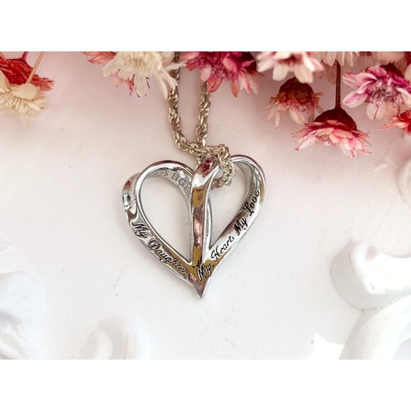 Heart CZ "My Daughter" Engraved Sterling Silver Vintage Pendant Necklace - 24" - Picture 2 of 11